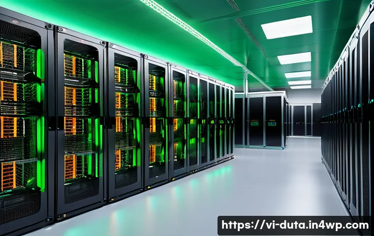 데이터 수집의 지속 가능성 고려하기 - **Prompt: "A futuristic, side-by-side comparison image of two data centers. On the left, a tradition...