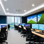 데이터 수집의 글로벌 동향 분석 - A modern Vietnamese fintech startup office scene, featuring diverse young professionals working with...