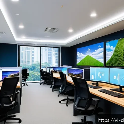 데이터 수집의 글로벌 동향 분석 - A modern Vietnamese fintech startup office scene, featuring diverse young professionals working with...